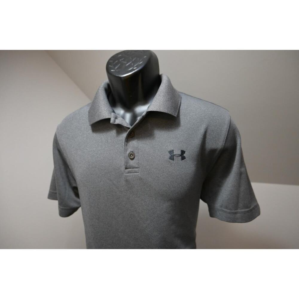 Under Armour Golf Polo HeatGear Loose Gray White Athletic Shirt Mens Size Small